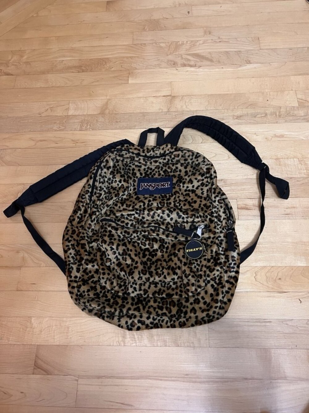 JanSport Fuzzy Y2K Leopard Cheetah Animal Print Backpack RARE vintage vtg tilly